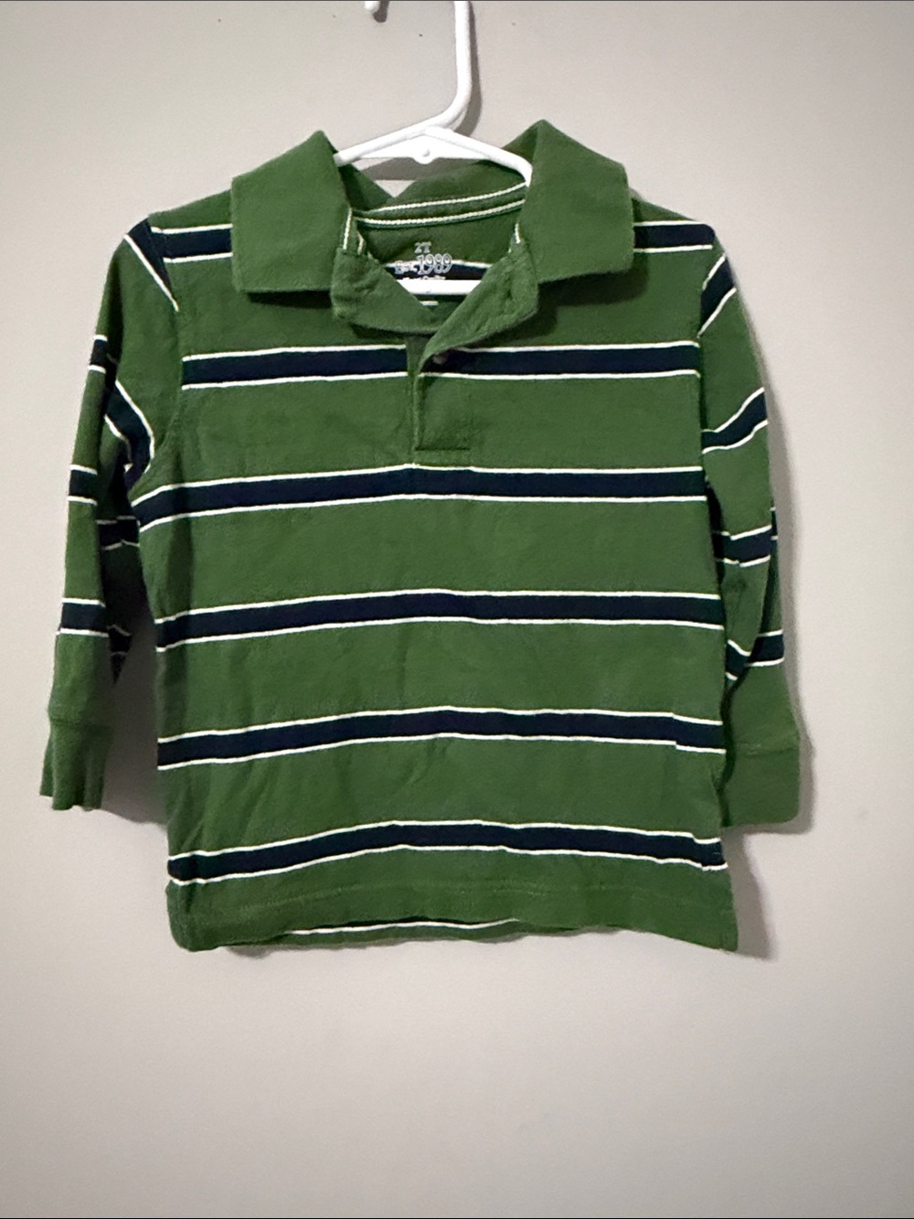 The Children's Place Green Long-Sleeve Striped Polo with Navy & White-Size 2T